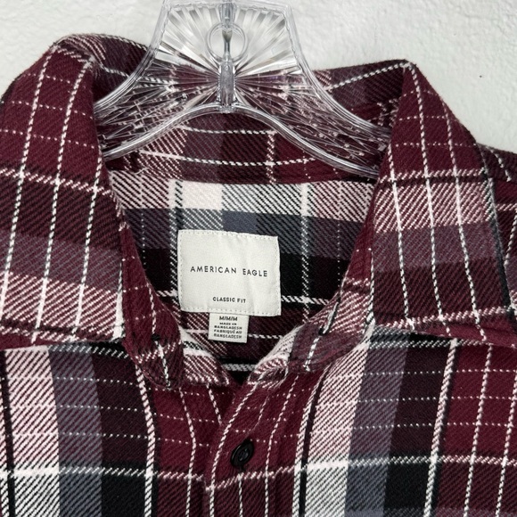 American Eagle Burgundy Plaid Thick Flannel Long Sleeve Button‎ Up Shirt Size M - Picture 2 of 10